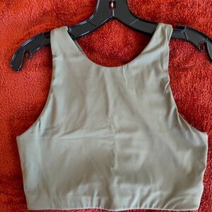 Active Wear Women's High Neck Crop Top in Olive Green